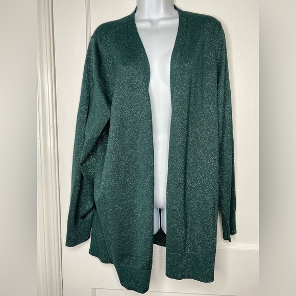 LANE BRYANT NWT Elegant Green SparkleWomen's Open Front Sweater - Picture 1 of 7